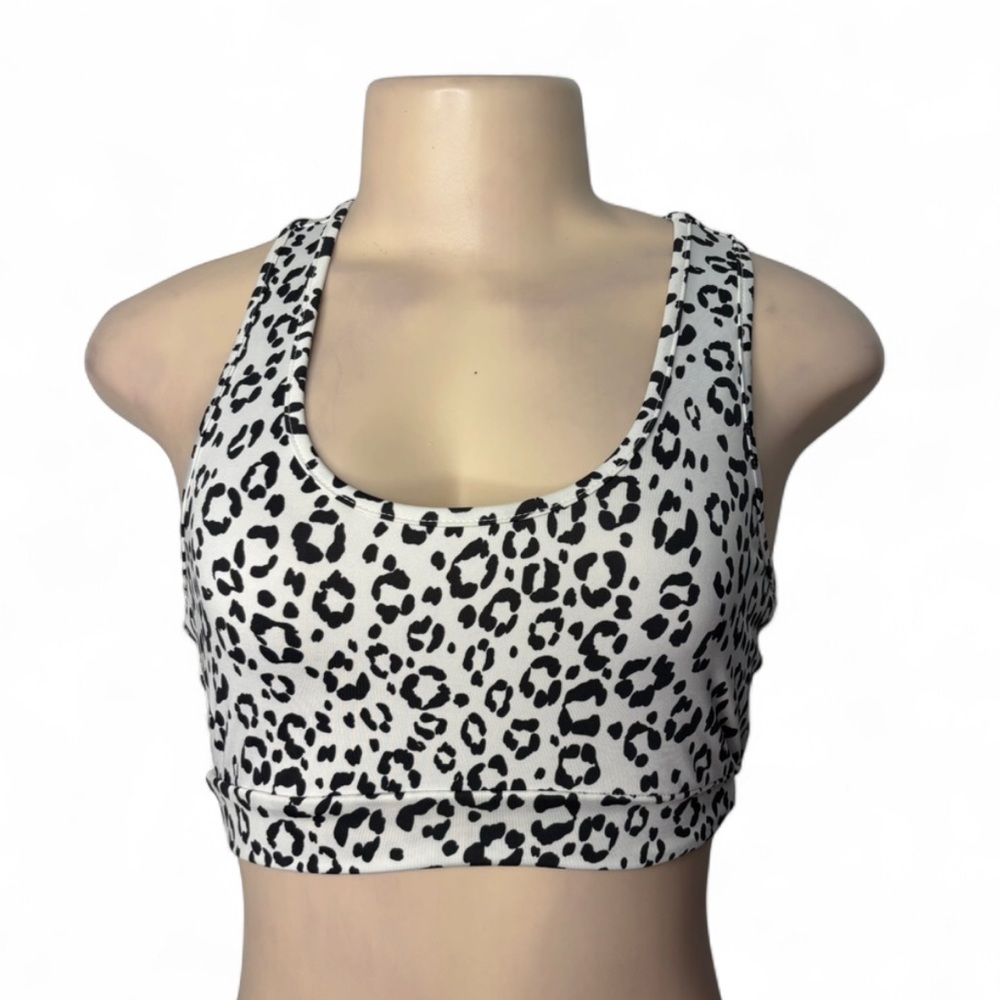 Leopard Print Scoop Neck Loungewear Crop Top Black & White
